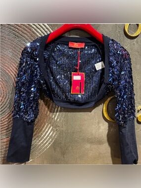 Made in Italy Women's Navy Sequin Cropped Jacket